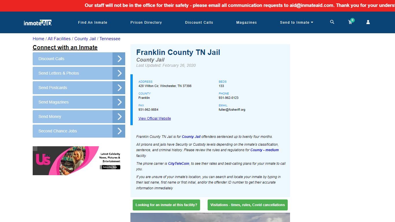 Franklin County TN Jail - Inmate Locator - Winchester, TN